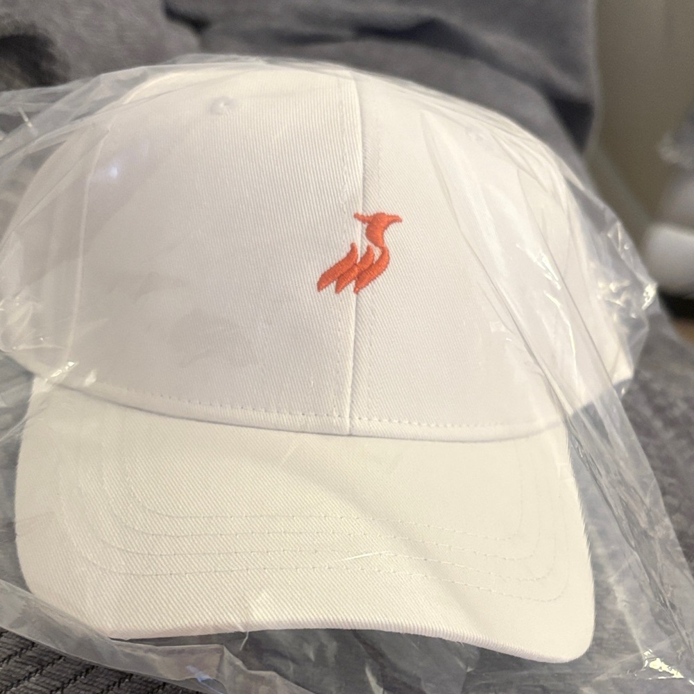 White Men's Cap with Orange Logo